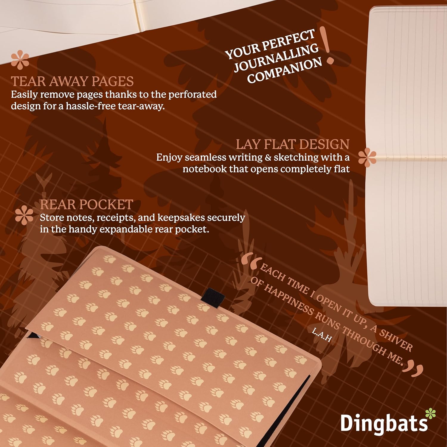 Dingbats* Wildlife Lined Journal Notebook A5 - Vegan Leather Soft Cover - Ideal for Work, Travel, Writing - with Pocket, Elastic Closure & Bookmark