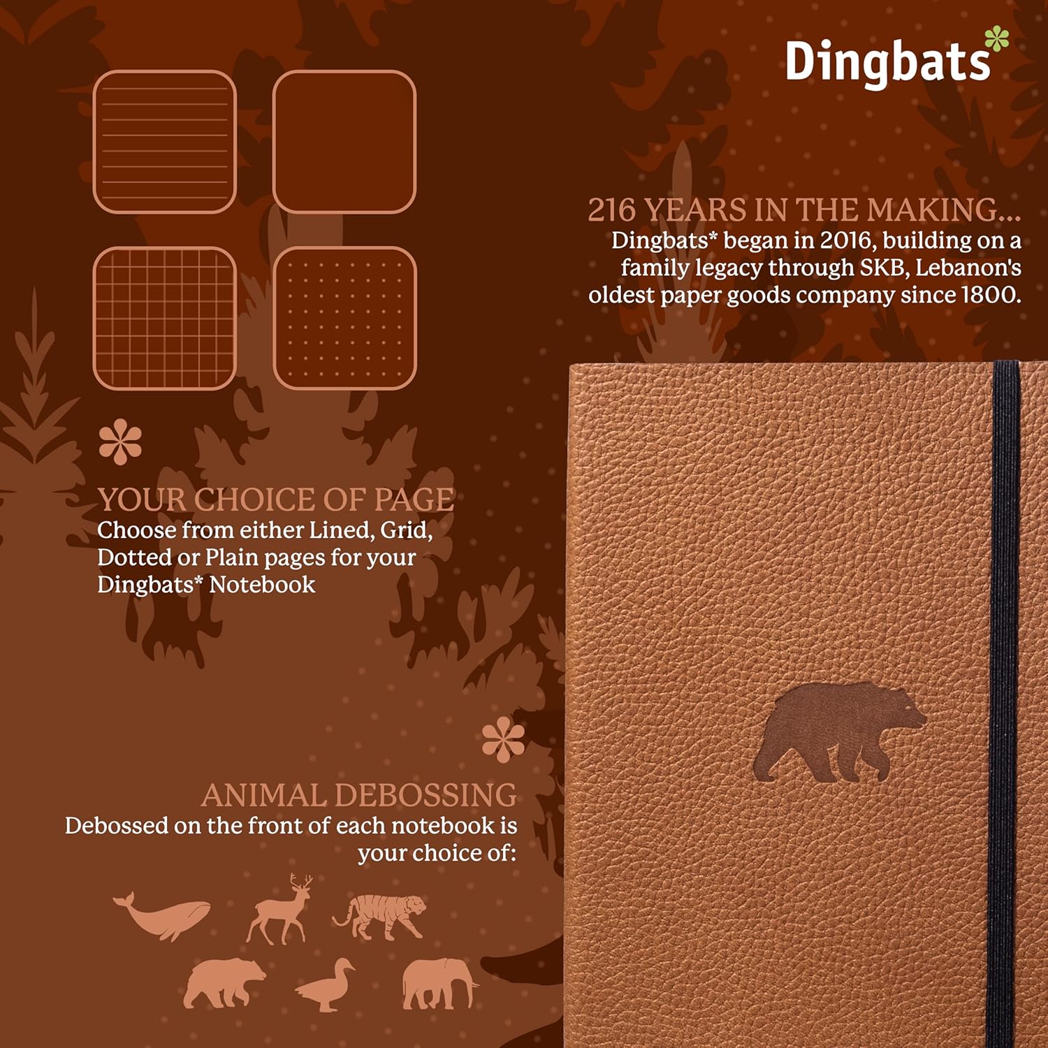 Dingbats* Wildlife Lined Journal Notebook A5 - Vegan Leather Soft Cover - Ideal for Work, Travel, Writing - with Pocket, Elastic Closure & Bookmark