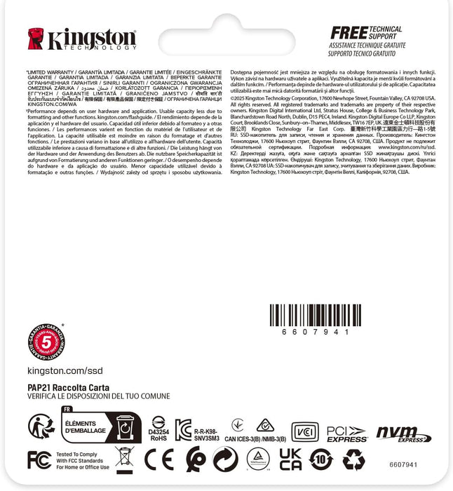 Kingston NV3 NVMe PCIe 4.0 Internal SSD 1TB M.2 2230-SNV3SM3/1T0