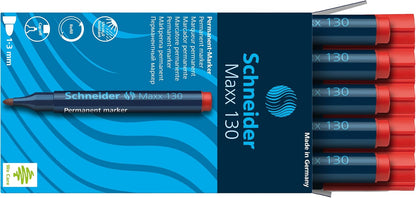 Schneider Maxx 130 Permanent Marker Pen 1 mm and 3 mm Cap-Off-Ink Refillable Pack of 10 Red