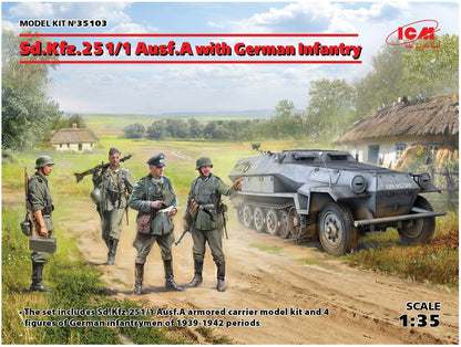 ICM 35103 Sd.Kfz.251/1 AUSF.A with German Infantry Modellbausatz, grau, Mittel