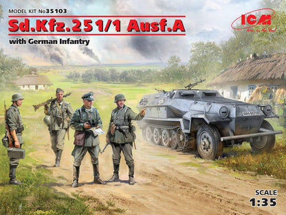 ICM 35103 Sd.Kfz.251/1 AUSF.A with German Infantry Modellbausatz, grau, Mittel