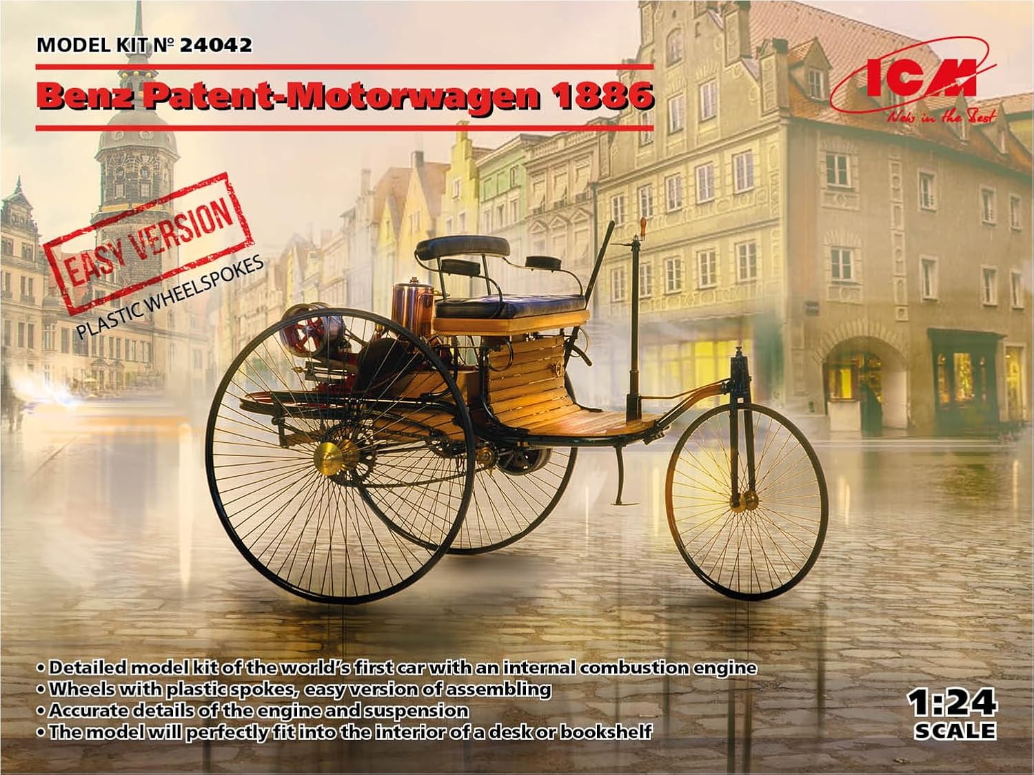 ICM - 1:24 Benz Patent-Motorwagen 1886 (EASY version=plastic wheel-spokes) - Modellbausatz - Auto - Historisch - Sammler ab 14 Jahren