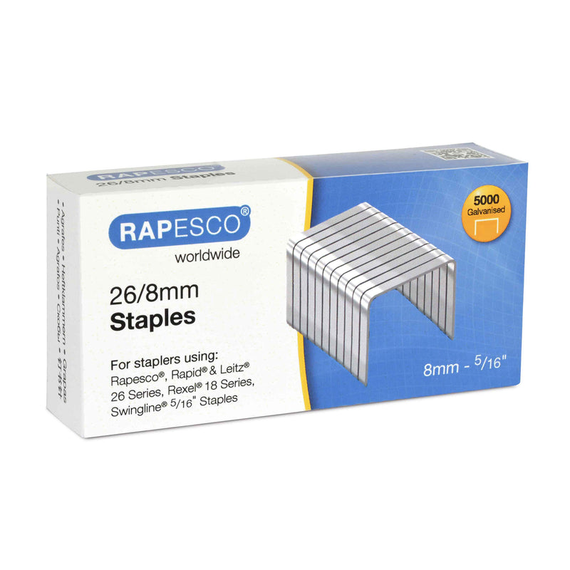 Rapesco S11880Z3 26/8 mm Galvanised Staples, Box of 5000