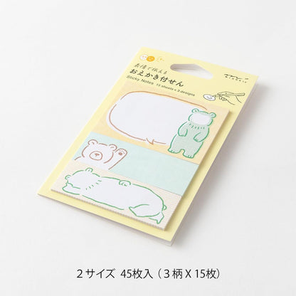 Midori 19109006 Sticky Notes, Sticky Paper, Bear Pattern