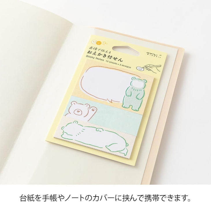 Midori 19109006 Sticky Notes, Sticky Paper, Bear Pattern