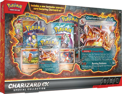 Pokémon TCG: Charizard ex Special Collection (1 Folien-Promo-Karte, 2 Folienkarten, 1 übergroße Linsenrasterkarte und 5 Booster-Packs