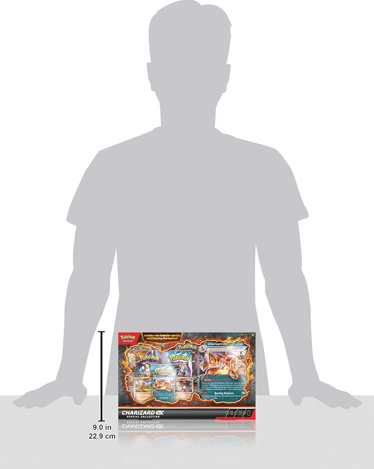 Pokémon TCG: Charizard ex Special Collection (1 Folien-Promo-Karte, 2 Folienkarten, 1 übergroße Linsenrasterkarte und 5 Booster-Packs