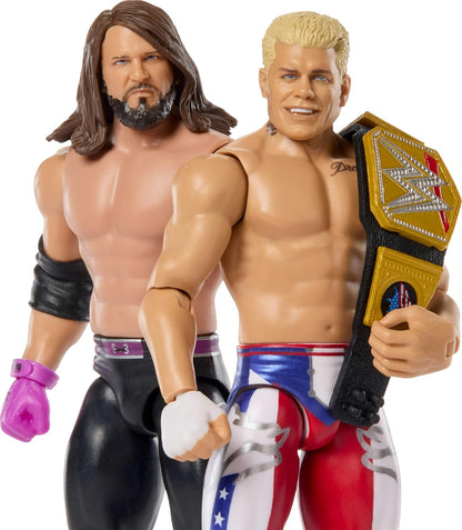 Mattel WWE Main Event Showdown Action Figures 2-Pack with Accessory, Series #22 Cody Rhodes vs AJ Styles Collectible Set, 6-inch