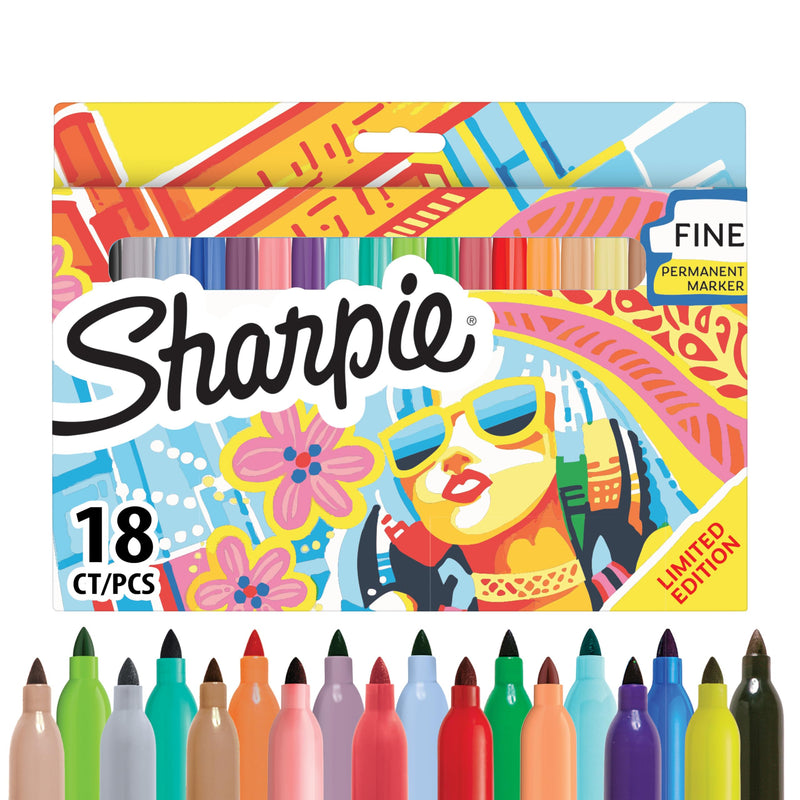 Sharpie Permanent Markers | Fine Point Colouring Pens | Assorted Colours | 18 Marker Pens