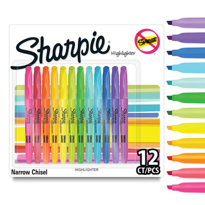 Sharpie Pocket Highlighters | Chisel Tip | Assorted Fluorescent Ink Colours | 12 Highlighter Pens