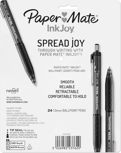 Paper Mate InkJoy 300RT Retractable Ballpoint Pens | Medium Point (1.0mm) | Black Ink | 24 Count