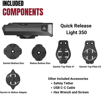 Quick Release 1000 Lumen Bike Front Light by KOM Cycling - Designed for Wahoo and Garmin Mounts with Quarter Turn - 6 Modes, Top or Bottom Mounting, 30 Degree Hinge
