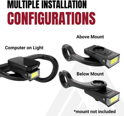 Quick Release 1000 Lumen Bike Front Light by KOM Cycling - Designed for Wahoo and Garmin Mounts with Quarter Turn - 6 Modes, Top or Bottom Mounting, 30 Degree Hinge