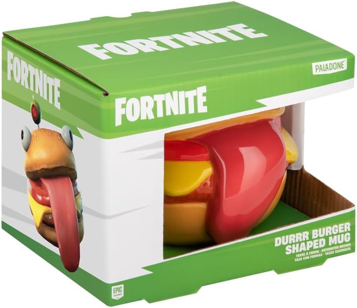 Paladone Fortnite Durrr Burger Shaped Mug 450ml, Officially Licensed Novelty Gaming Ceramic Coffee Cup for Tea, Hot Chocolate and More, Gift for Boys