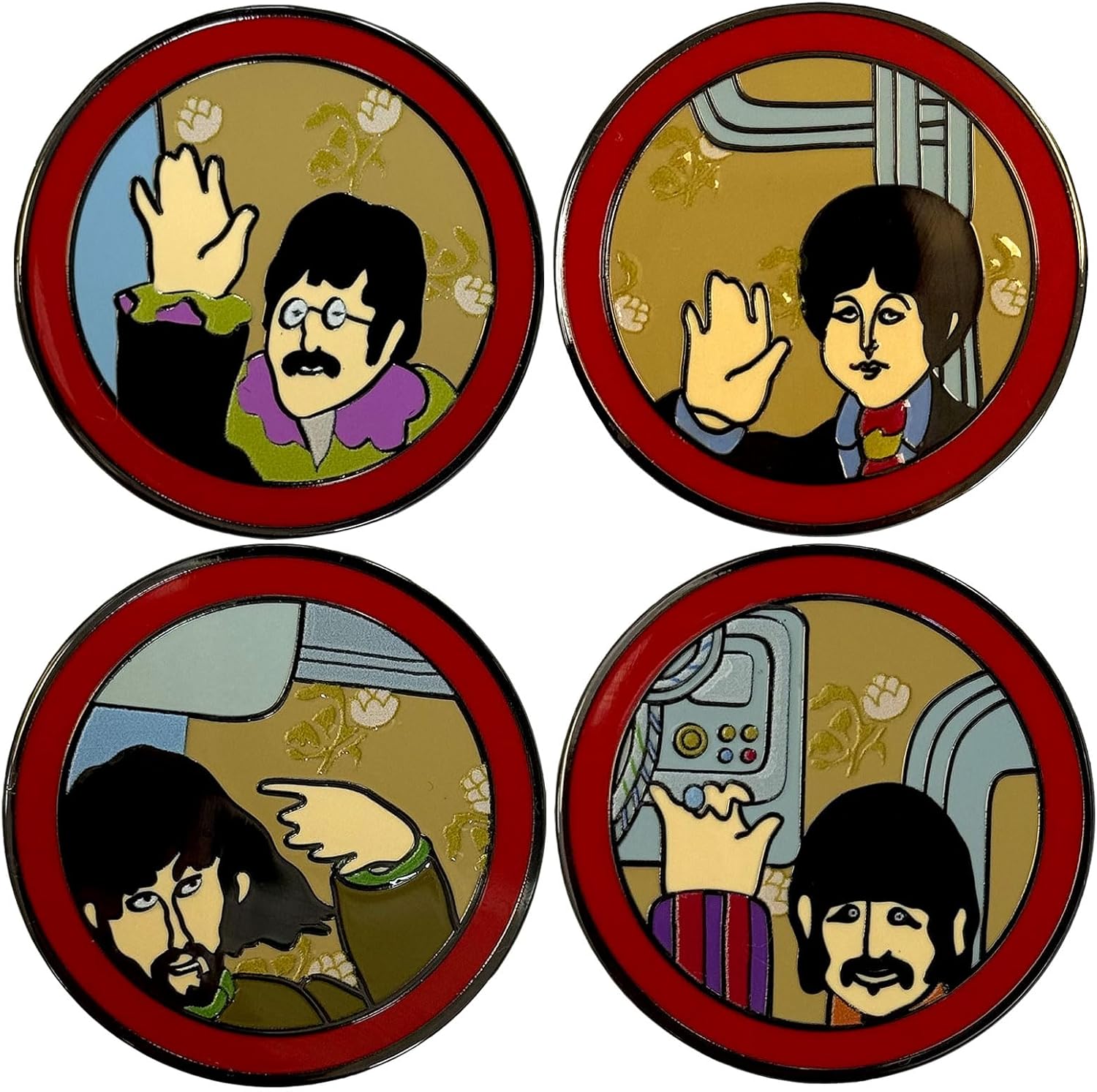 Rock Off officially licensed products The Beatles Yellow Submarine Portholes Boxed Pin Badge Set One Size