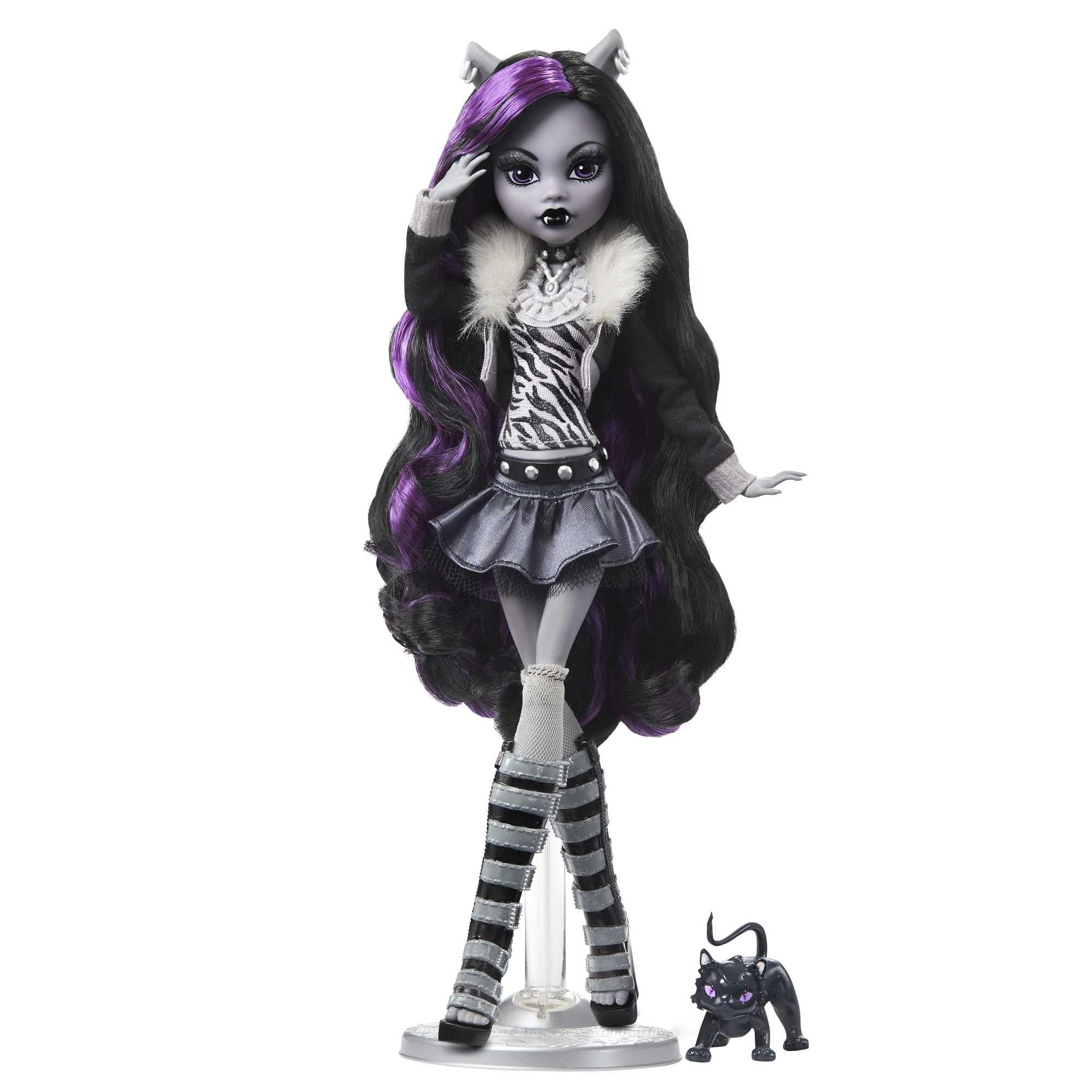 Monster High Mattel Doll, Clawdeen Wolf in Black and White, Reel Drama Collector, Horror Flick Theme, Toys and Gifts, Multicolor (HKN28)