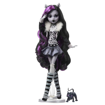 Monster High Mattel Doll, Clawdeen Wolf in Black and White, Reel Drama Collector, Horror Flick Theme, Toys and Gifts, Multicolor (HKN28)