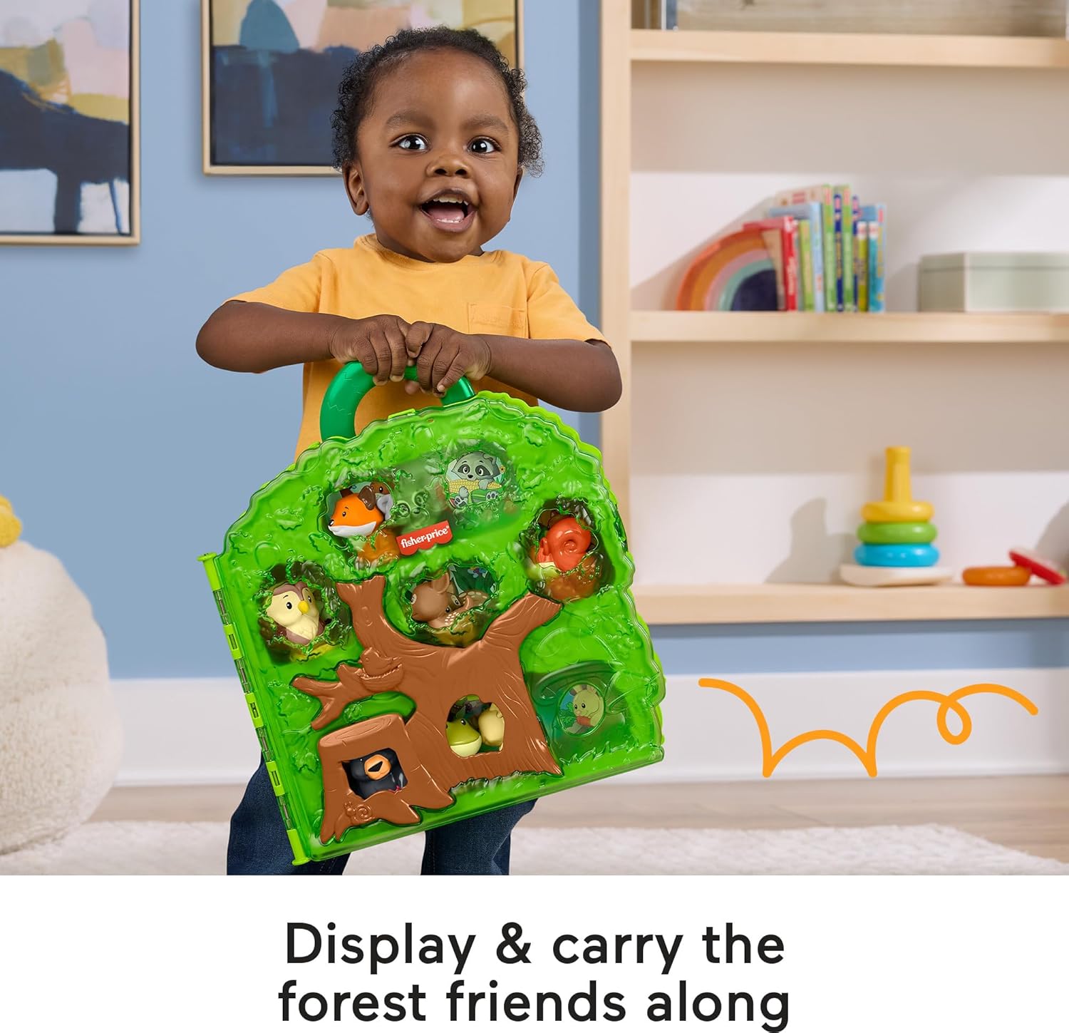 Fisher-Price Little People Toddler Toy Forest Friends Carry Case Playset with Animal Figures for Pretend Play Kids Ages 1+ Years, HWB29