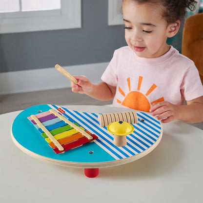Fisher-Price Wood Toddler Toy Musical Table, 3-Piece Wooden Percussion Instrument for Developmental Play Kids Ages 2+ Years, HXT91