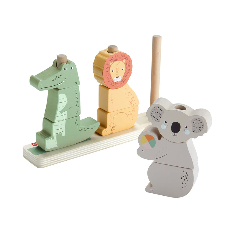 Fisher-Price Wood Baby Toy Stack & Sort Animals, 10 Wooden Pieces for Developmental Play for Infants & Toddlers Ages 1+ Years, HXV04