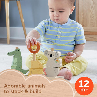 Fisher-Price Wood Baby Toy Stack & Sort Animals, 10 Wooden Pieces for Developmental Play for Infants & Toddlers Ages 1+ Years, HXV04