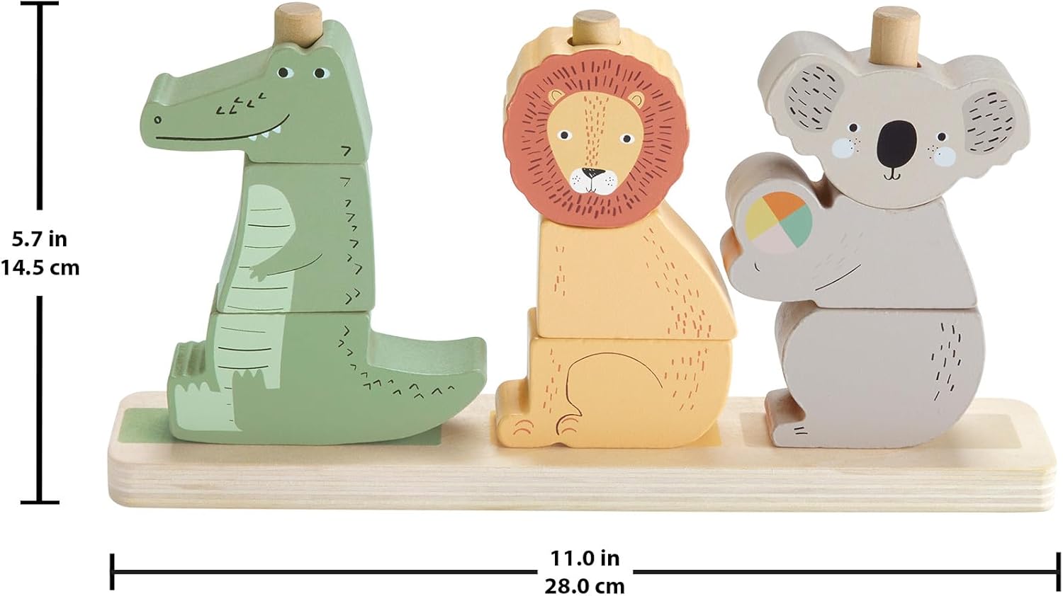 Fisher-Price Wood Baby Toy Stack & Sort Animals, 10 Wooden Pieces for Developmental Play for Infants & Toddlers Ages 1+ Years, HXV04
