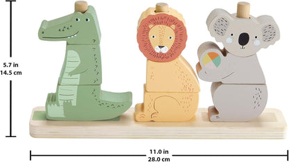 Fisher-Price Wood Baby Toy Stack & Sort Animals, 10 Wooden Pieces for Developmental Play for Infants & Toddlers Ages 1+ Years, HXV04