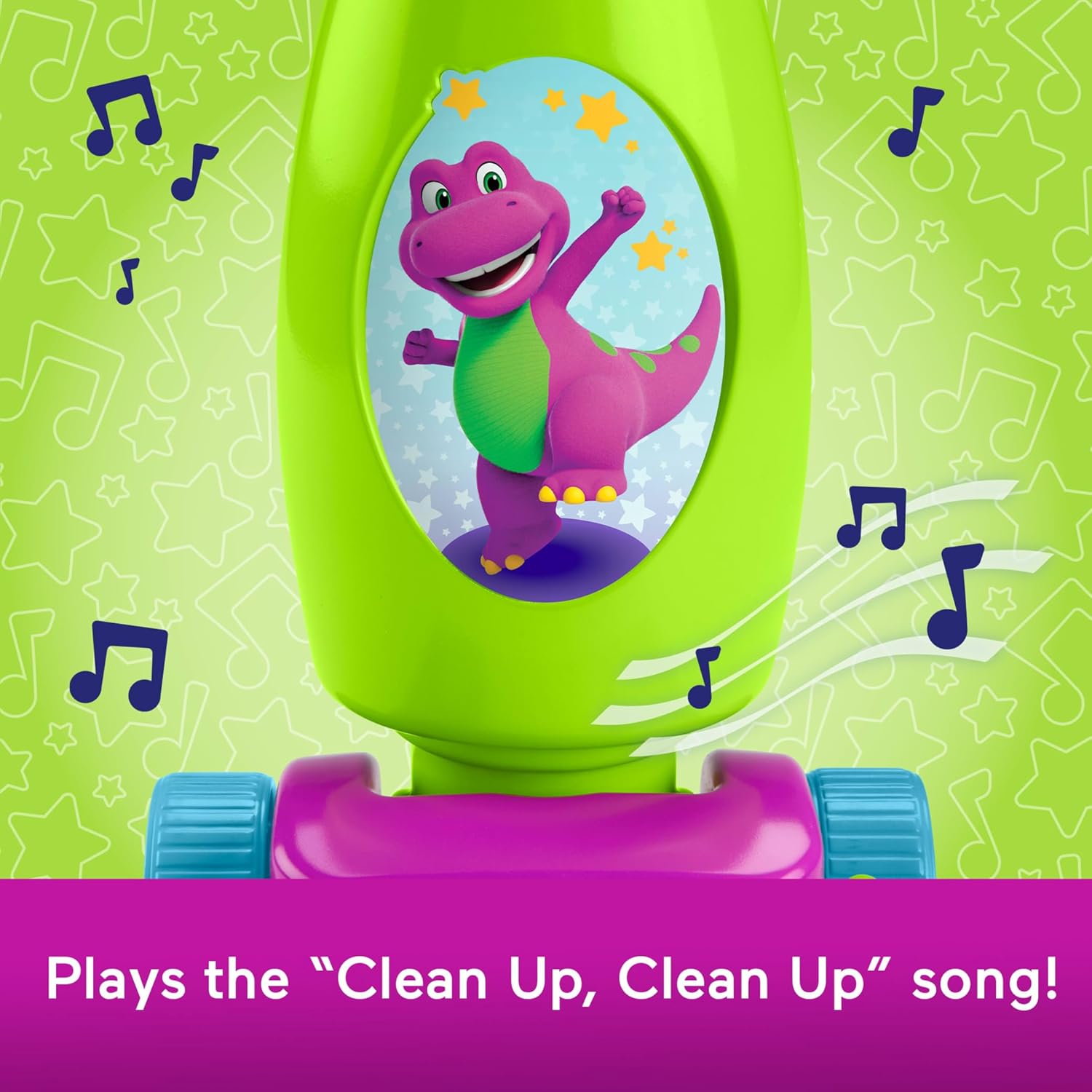 Mattel Barney’s World Toddler Toy Clean Up Vacuum Electronic Push Along, Lights Music & Games for Preschool Kids Ages 2+ Years, HYH03