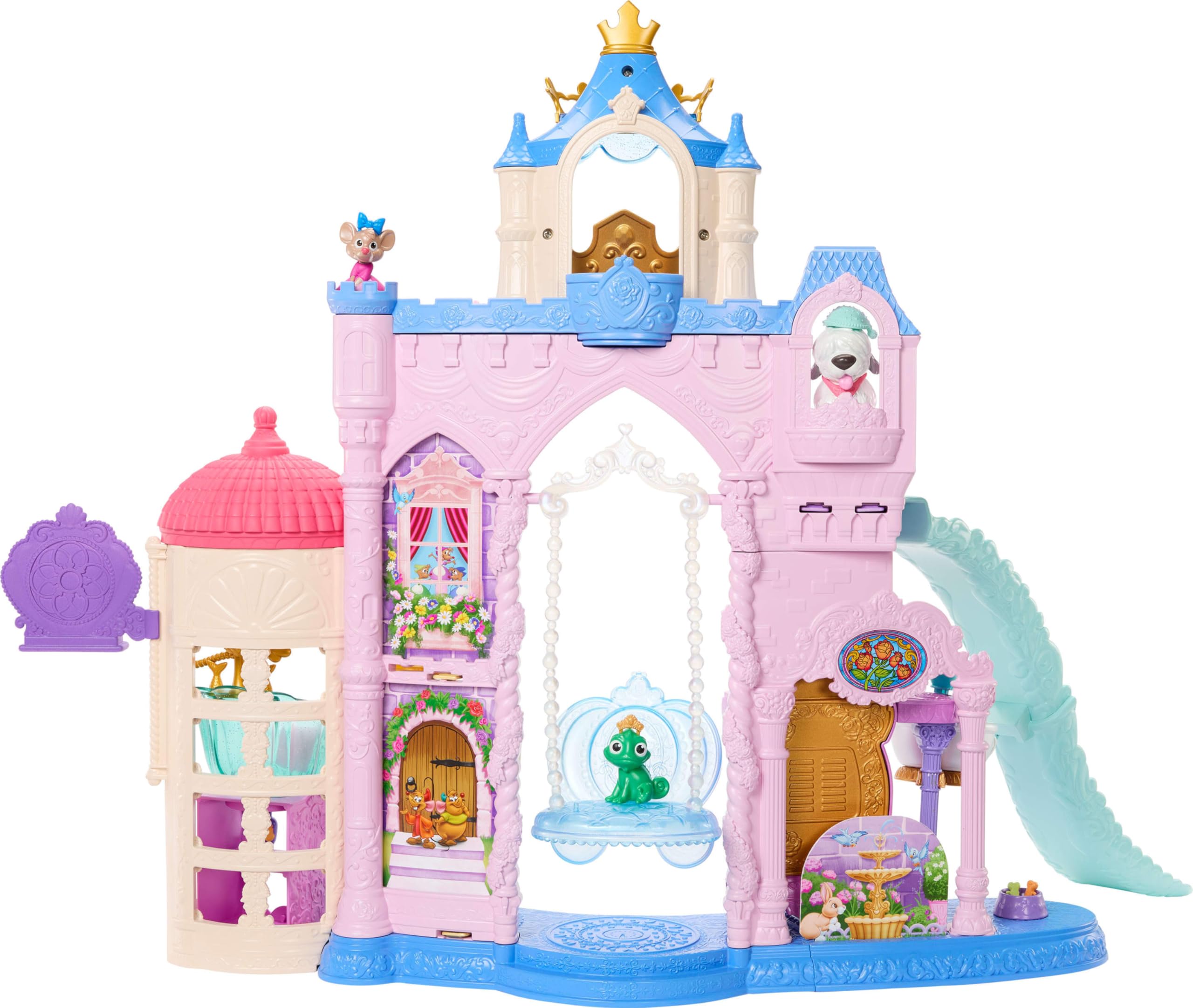 Mattel Disney Princess Pet Castle Playset with 7 Play Areas, 3 Animal Friends, Furniture & 17 Accessories, 2+ ft Tall Pet Palace, Inspired by Movies, JBF96