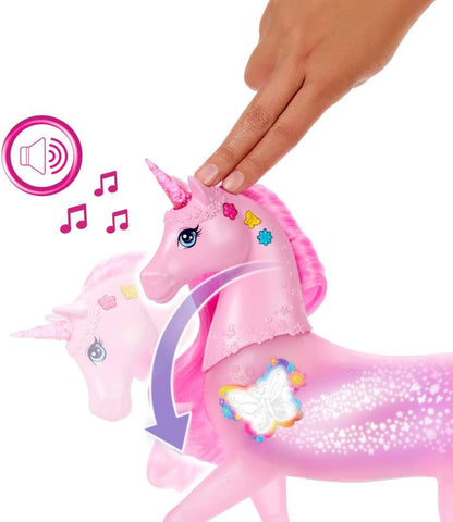 Barbie Sparkle Lights Toy Unicorn with 20 Interactive Combos of Lights, Sounds & Music, Press Buttons & Pet Head to Play, JCP78