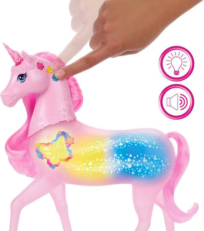 Barbie Sparkle Lights Toy Unicorn with 20 Interactive Combos of Lights, Sounds & Music, Press Buttons & Pet Head to Play, JCP78