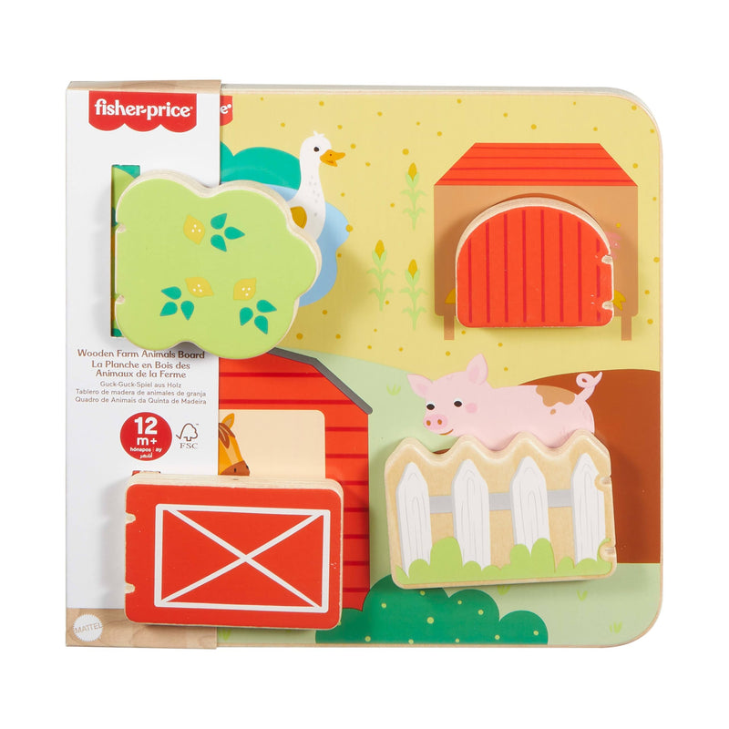 Fisher-Price Wood Baby Toy Farm Animals Board, Wooden Busy Activity for Fine Motor Skills Play Infants & Toddlers Ages 1+ Years, JCY33