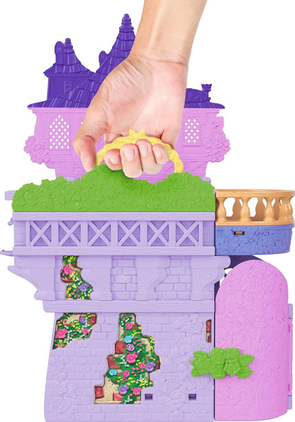 Disney Princess Princesas Storytime Stackers Rapunzel Casa de muñecas con forma de torre, con muñeca pequeña de Rapunzel, una figura de Pascal y siete accesorios, inspirado en la película, JDP61