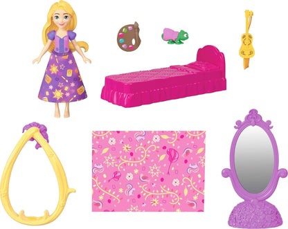 Disney Princess Princesas Storytime Stackers Rapunzel Casa de muñecas con forma de torre, con muñeca pequeña de Rapunzel, una figura de Pascal y siete accesorios, inspirado en la película, JDP61