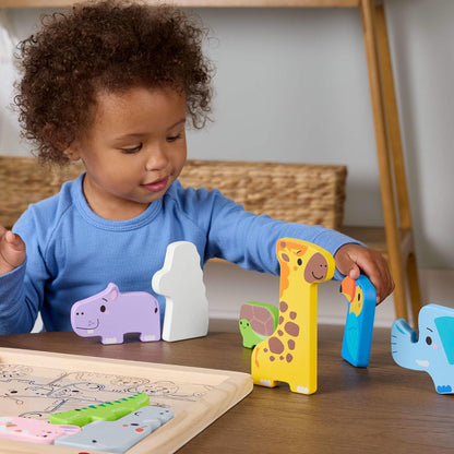 Fisher-Price Toddler Toy Wooden Animal Puzzle, Shape-Sorting Activity with 13 Wood Pieces for Preschool Kids Ages 2+ Years, JFG10