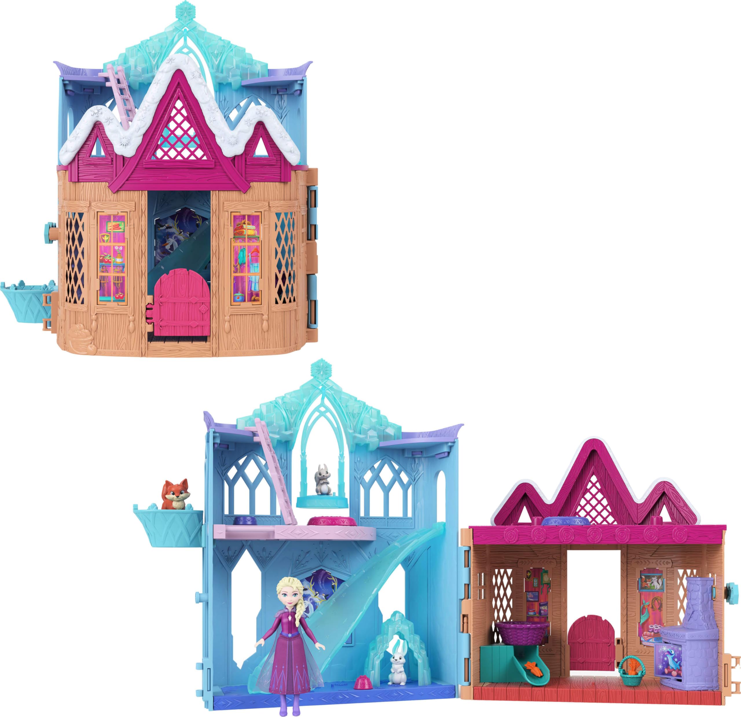 Mattel Disney Frozen Elsa Small Doll Playset w/ 10 Play Areas, 3 Animal Friends & 8 Accy, Storytime Stackers, Inspired by Animals of Arendelle, JFG28