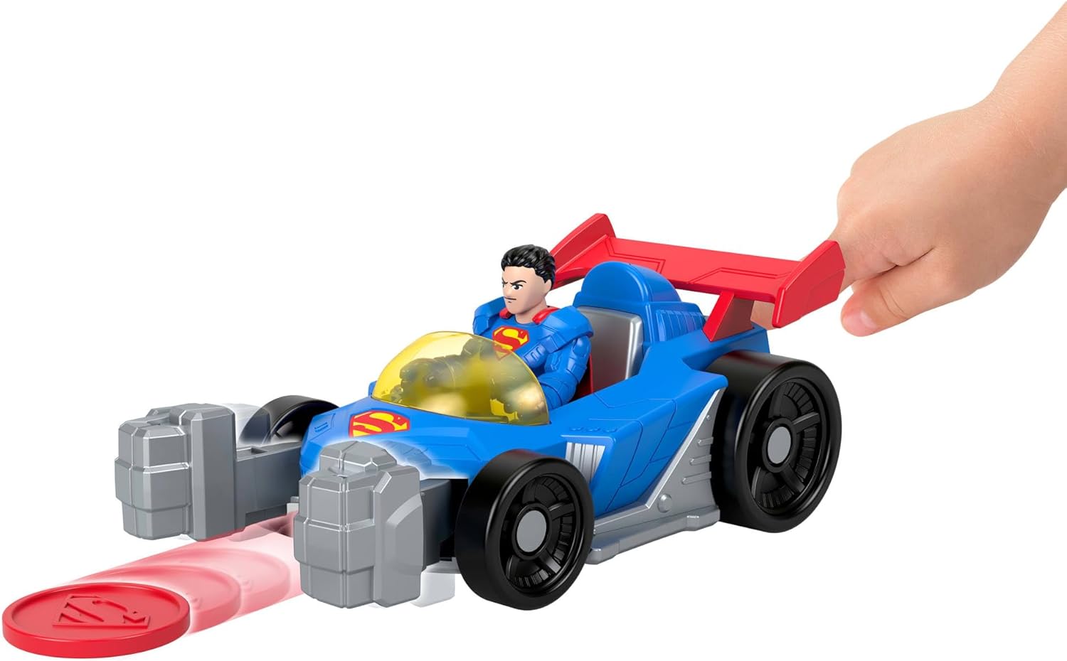 Fisher-Price Imaginext DC Super Friends Metal Force Supermobile Toy Car, 3-inch Superman Action Figure & Accessories Set, Includes Launcher & 2 Discs, JFJ69