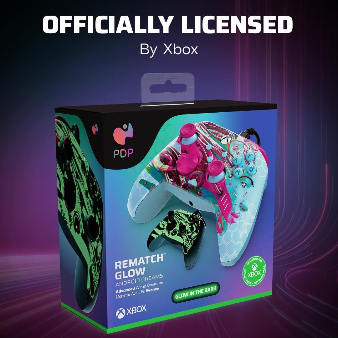 PDP Xbox REMATCH GLOW Wired controller ANDROID DREAMS