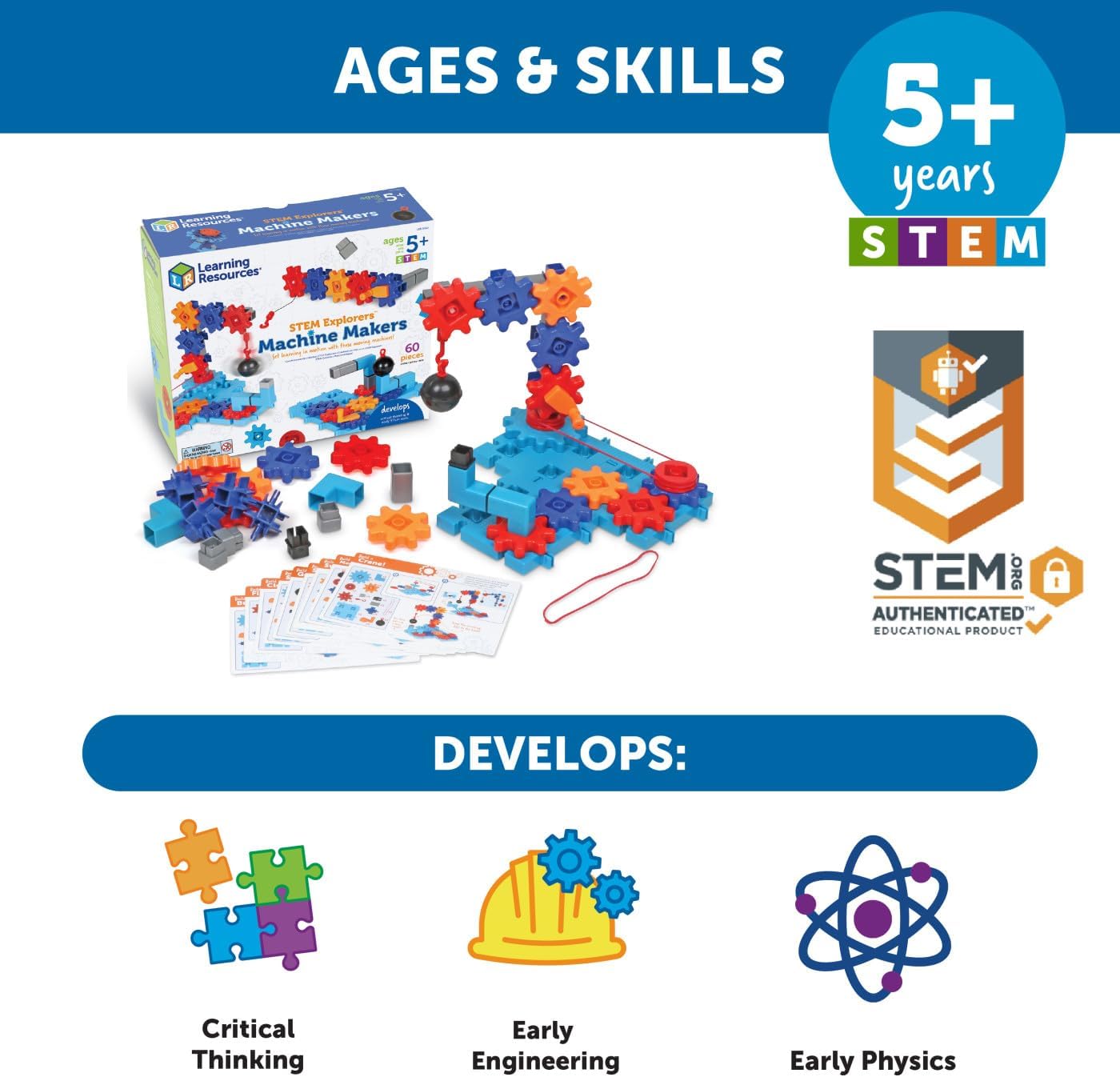 Learning Resources STEM Explorers™ Machine Makers, 60 Pieces, Ages 5+, Build It Yourself Engineering Toys
