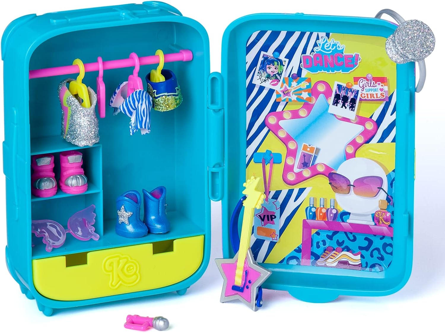 KOOKYLOOS Suzie’s Suitcase – Doll’s suitcase with over 14 fashion accessories and exclusive doll with 3 fun expressions. Includes clothes, accessories and shoes, hangers and an exclusive pet