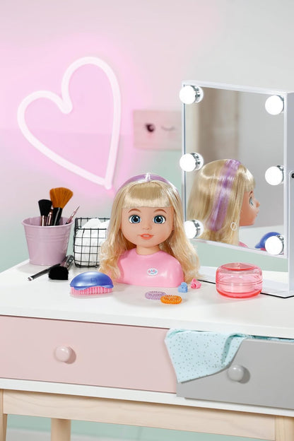 BABY born Styling Head Carla Nylon Hair - Includes Hair Clips, Ribbons & Brush - Suitable for Children Aged 3+