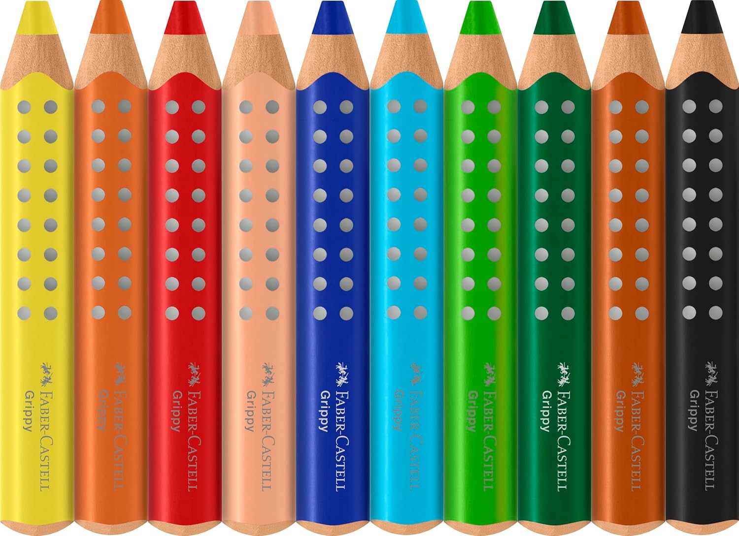 Faber-Castell Grippy 110624 Colouring Pencils Set, 10 Colouring Pencils for Toddlers from 2 Years, 3-in-1 Pens Set