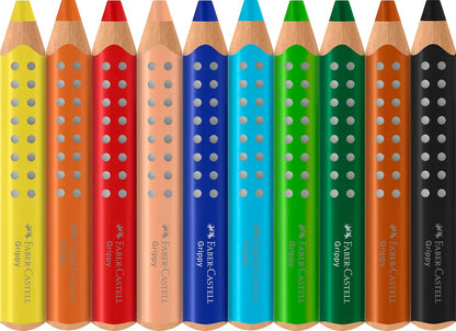 Faber-Castell Grippy 110624 Colouring Pencils Set, 10 Colouring Pencils for Toddlers from 2 Years, 3-in-1 Pens Set