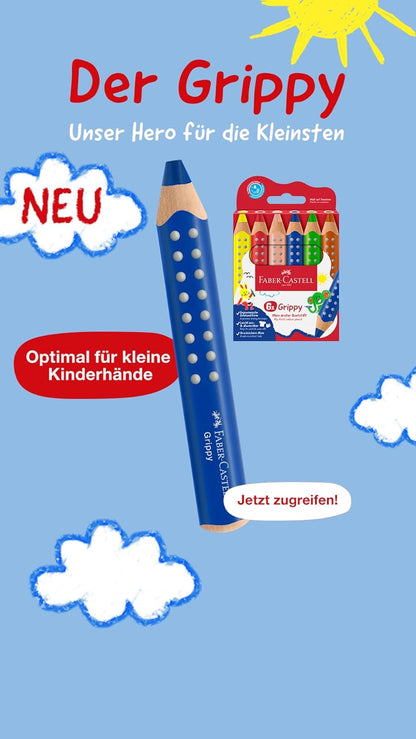 Faber-Castell Grippy 110624 Colouring Pencils Set, 10 Colouring Pencils for Toddlers from 2 Years, 3-in-1 Pens Set