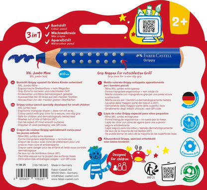 Faber-Castell Grippy 110624 Colouring Pencils Set, 10 Colouring Pencils for Toddlers from 2 Years, 3-in-1 Pens Set