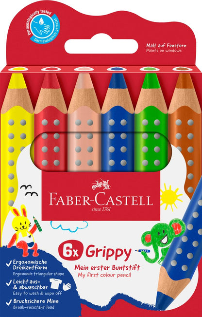 Faber-Castell Grippy 110630 Colouring Pencils Set, 6 Colouring Pencils for Toddlers from 2 Years, 3-in-1 Pens Set