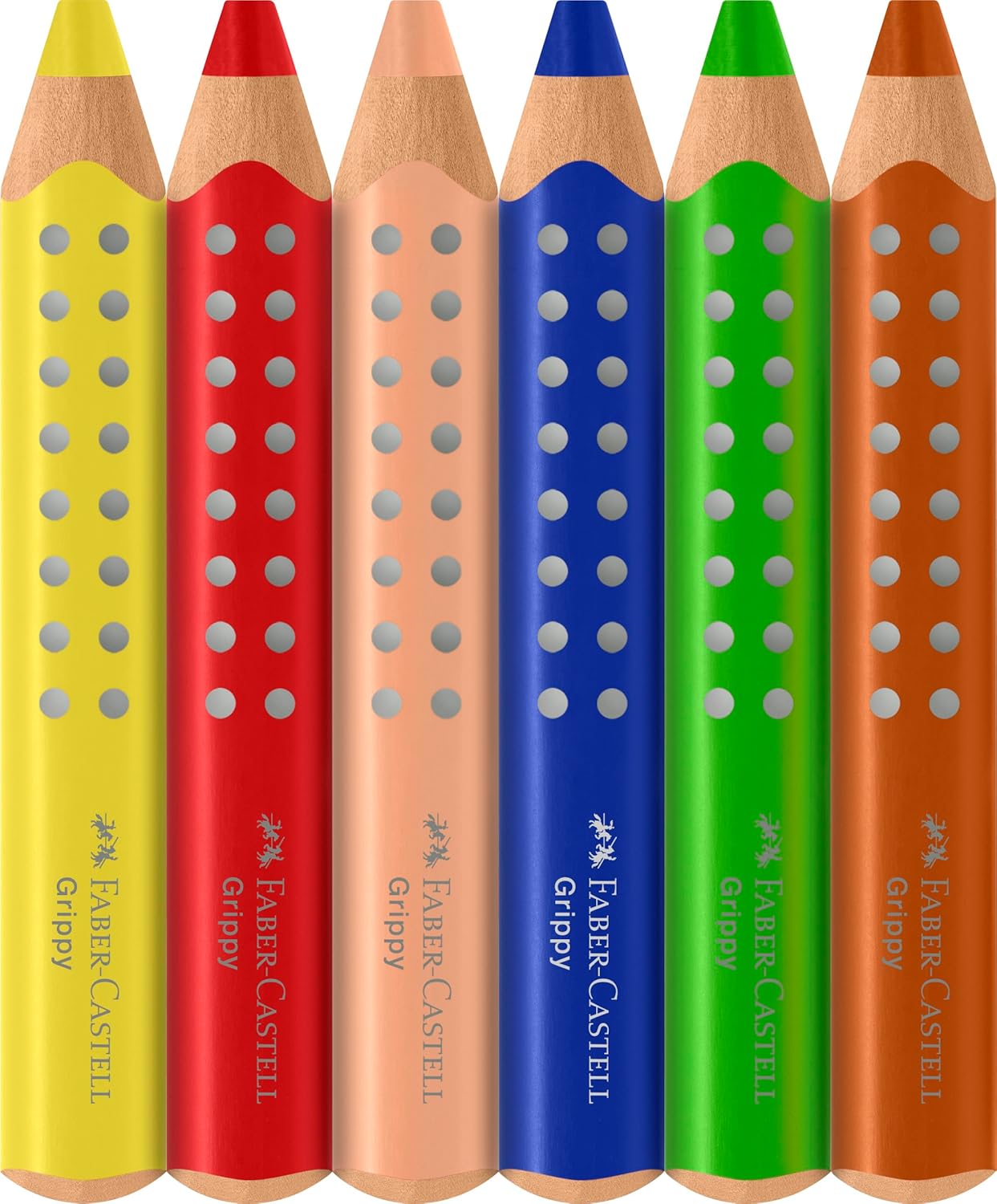 Faber-Castell Grippy 110630 Colouring Pencils Set, 6 Colouring Pencils for Toddlers from 2 Years, 3-in-1 Pens Set