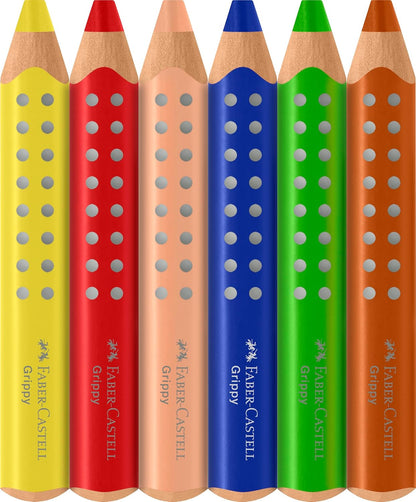 Faber-Castell Grippy 110630 Colouring Pencils Set, 6 Colouring Pencils for Toddlers from 2 Years, 3-in-1 Pens Set