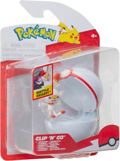 Pokémon Clip ‘N’ Go Scorbunny and Premier Ball - Includes 2-Inch Battle Figure and Premier Ball Accessory